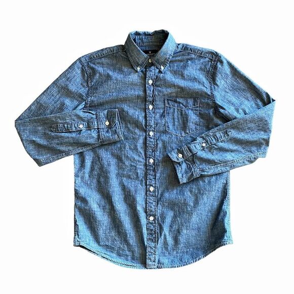 American Eagle Button Down Shirt Cotton Small Men’s Blue Minimalist - Picture 3 of 9